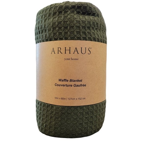 ARHAUS Waffle Weave Knit Throw Blanket 100% Cotton Green Cozy New in Pkg w/ Tags - Picture 1 of 6